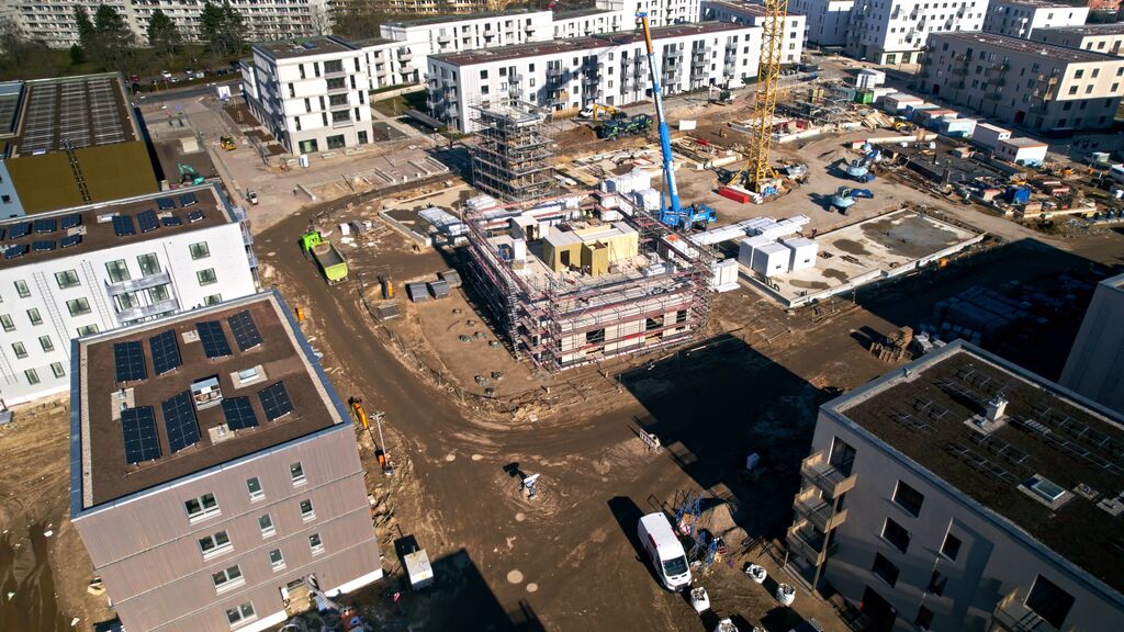 Vogelperspektive auf die Baustelle in Buckow.